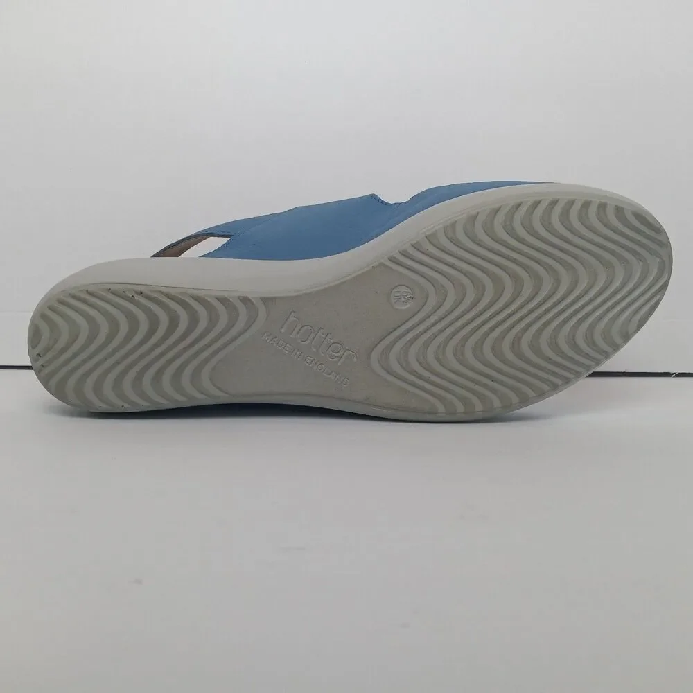 Hotter Easy Sandals Soft Blue Leather Low Wedge Comfort Walking Shoes Womens 8.5